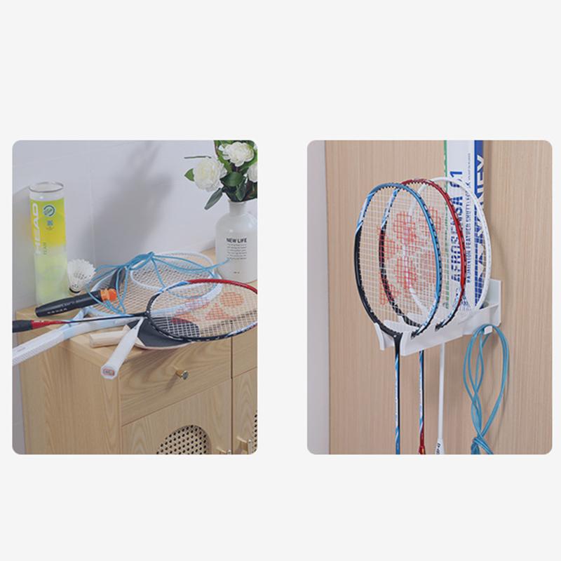 Wall Mounted Badminton Racket Holder Punch Free With Ball Hanger 3-Slots Storage Rack For Tennis Pickleball Ping Pong Paddle