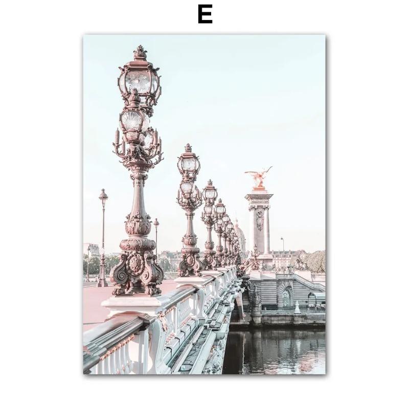 Paris City Pink Flower Peach Blossom Vintage Car Bike Wall Art Mural Canvas Painting Living Room Home Decor Poster Print Picture