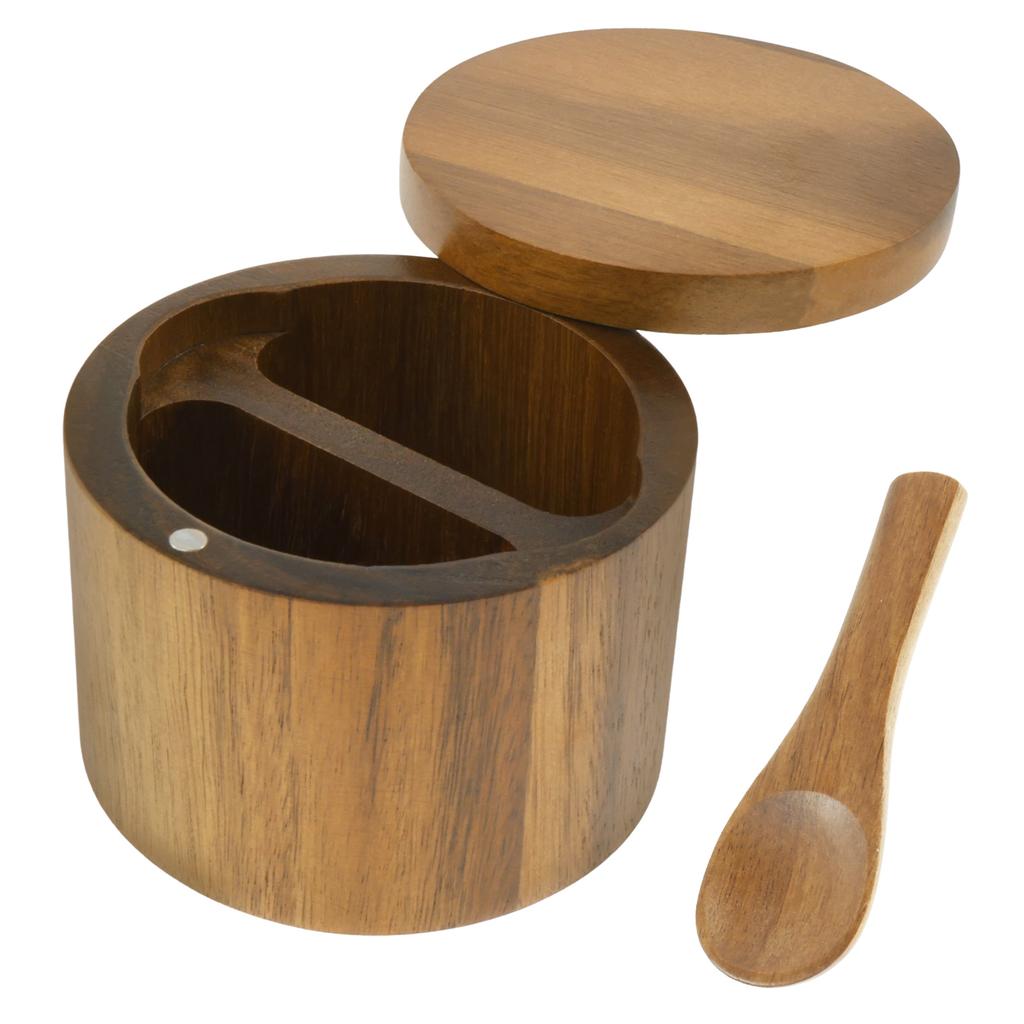 Wood Salt or Spice Box with Lid and Scoop, Spice Storage Box Salt Container To Storage Pepper, Table Salt, Gourmet Salts, Spice