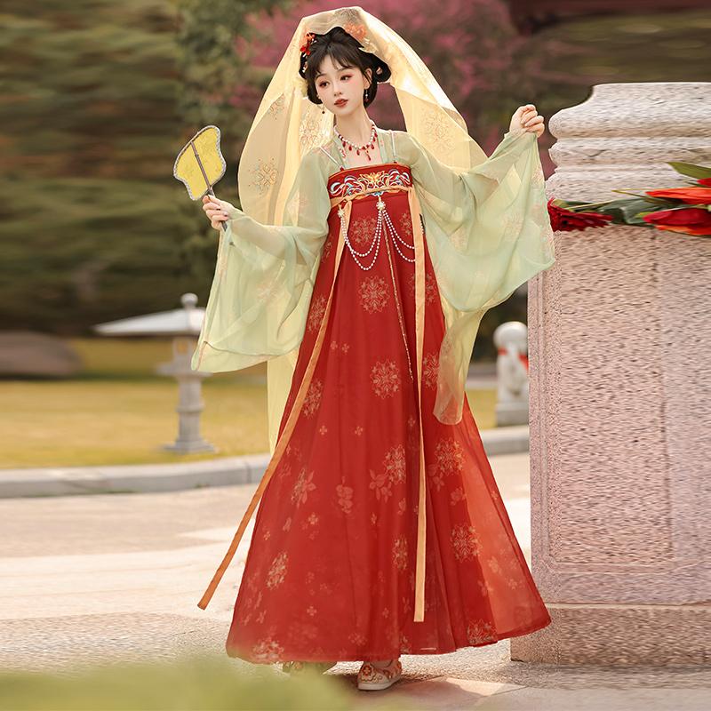 

Цветы о вышивке и печати на юбке до груди эпохи Тан, в древнем стиле, повседневные модели для весны и лета S