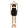 C3645 Fashion European & American Nightclub Skirt: Hot Drilling, Cross Straps, Backless Two-Piece Set