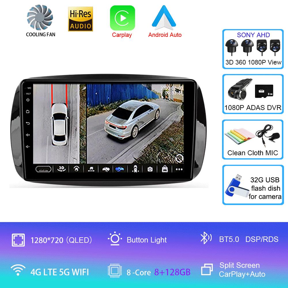 Car Radio Android 14 Carplay For Mercedes Benz Smart 453 Fortwo 2014 2015 2016 -2020 Multimedia Player Navigation GPS Stereo DSP