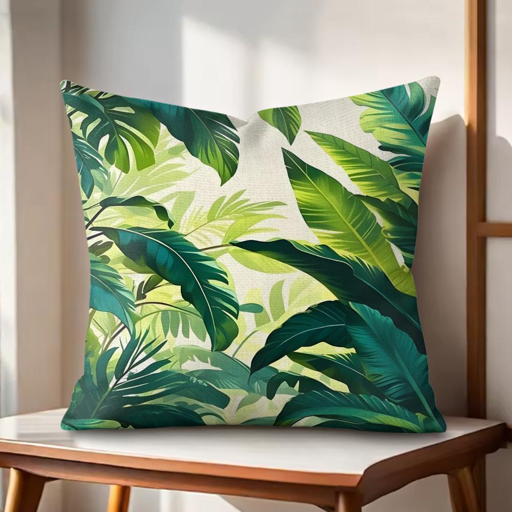 Palm leaves Cushion Cover Natural Linen Organic Fabric DoubleSided Printing Couch Pillow Covers Home Decor Gift