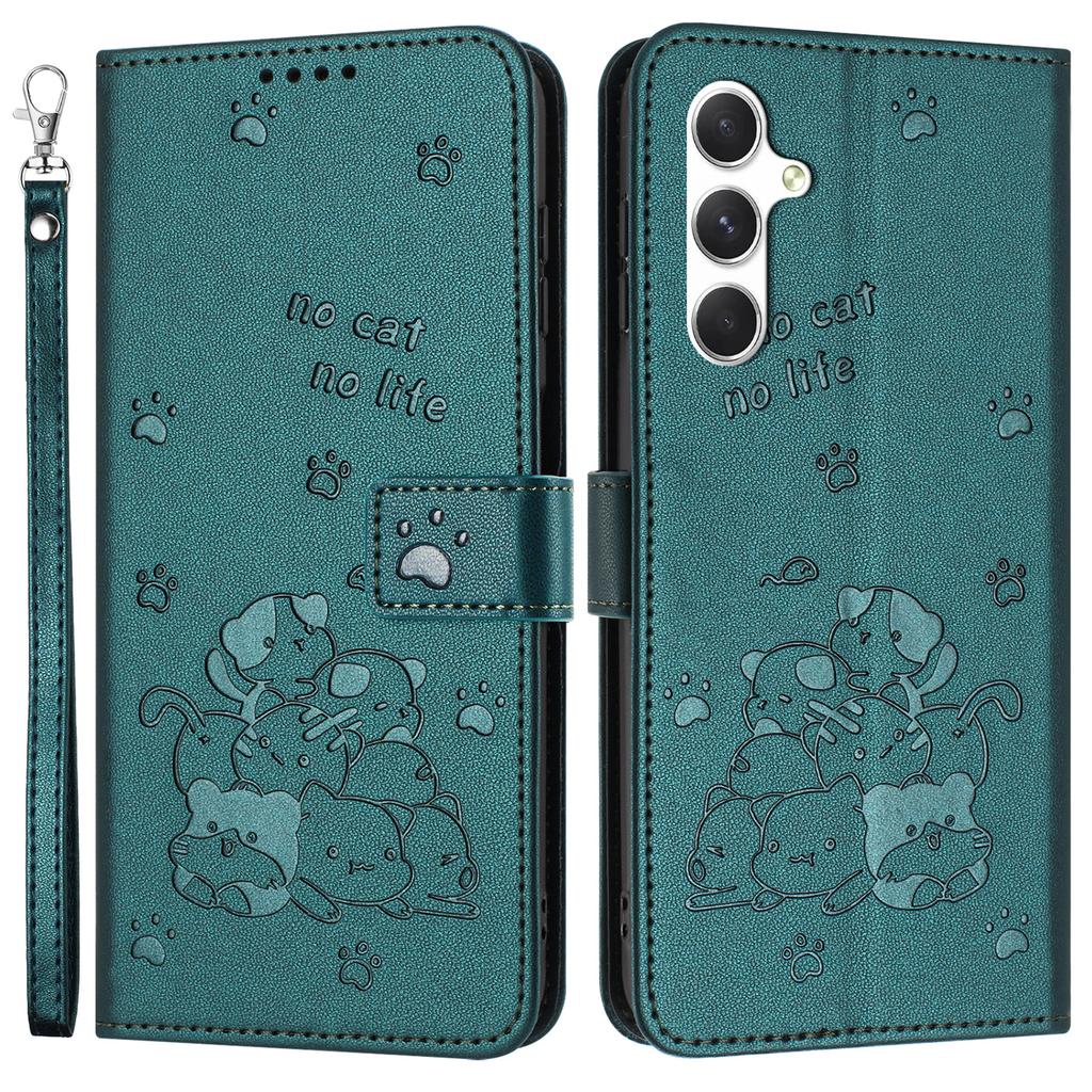 For Samsung Galaxy A55 5G Case with Strap Cats Imprint Leather Wallet Phone Cover