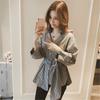 Autumn Korean Ulzzang Womens Plus Size V-Neck Tops and Blouses Ladies Casual Oversized Long Sleeve Striped Shirts Blusas Mujer