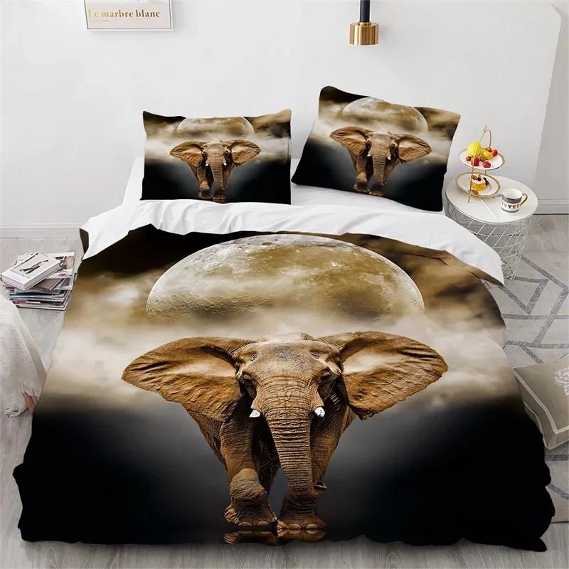 Elephant Duvet Cover King Queen Size Wild Animal Comforter Cover Polyester Bohemian Mandala African Safari Animals Bedding Set