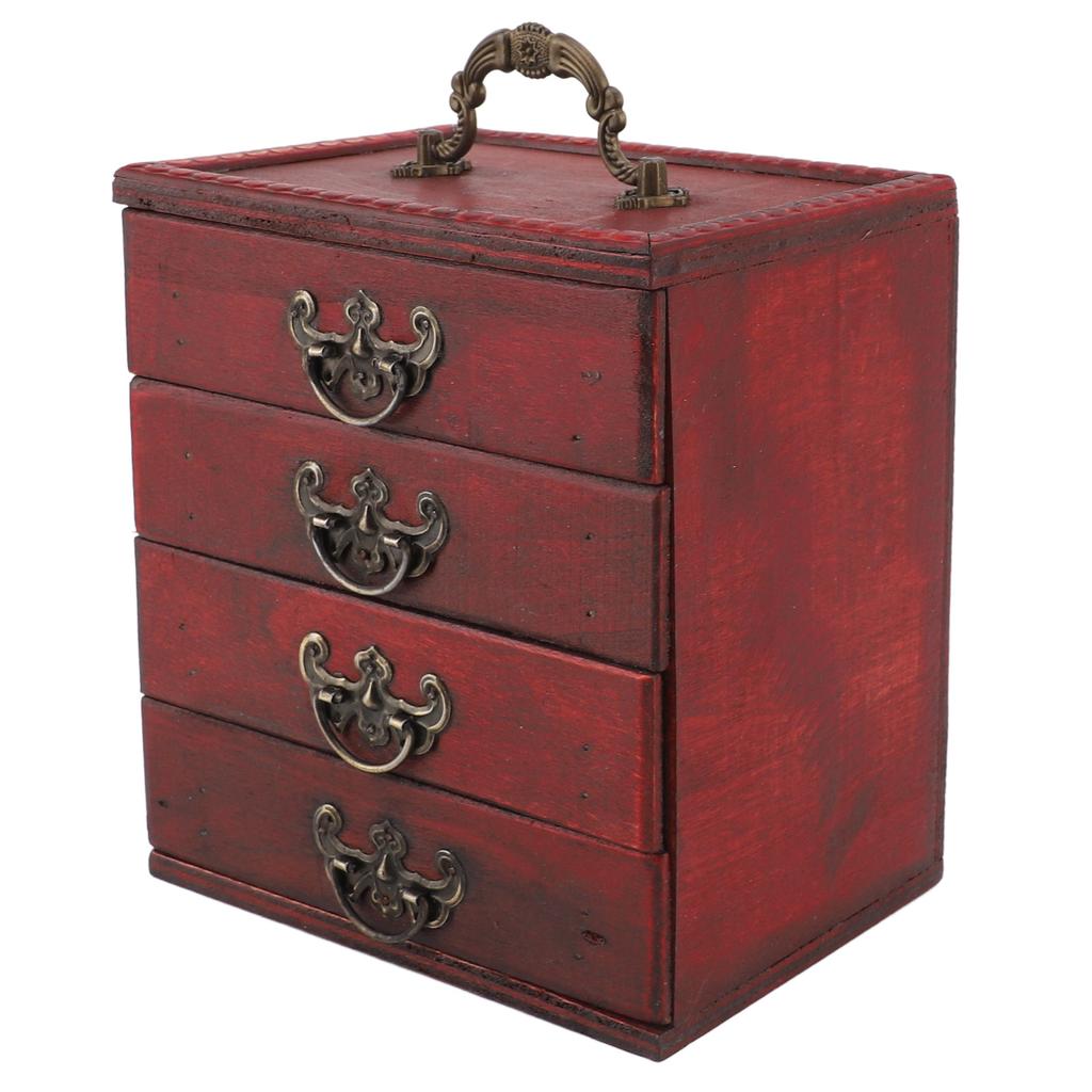 Jewelry Box Chinese Vintage Case 4 Drawer Wood Oriental Compact Ample Capacity Versatile Storage