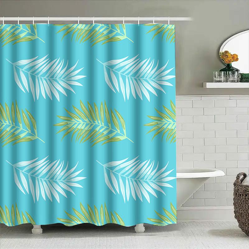 Vibrant Leaves Shower Curtain Fresh Green White Palm Leaf Design Waterproof Bath Decor For Bathroom Brighten Up Your Home With T