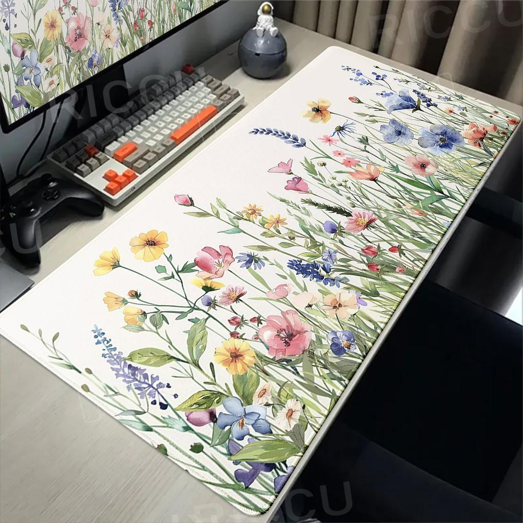Retro Flower Desk Mat Pc Gaming XXL Mouse Pad Large Mousepad PC Setup Tablepad Office Accessories HD Priting Extended Mousemat