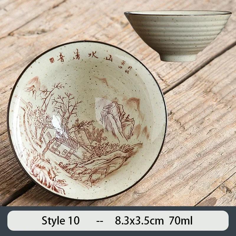 1PCS Chinese Traditional Ceramic Cone Teacup Anti Scaling Handmade Flowers Porcelain Tea Bowl Travel Meditation Cup Tea Set 70ml