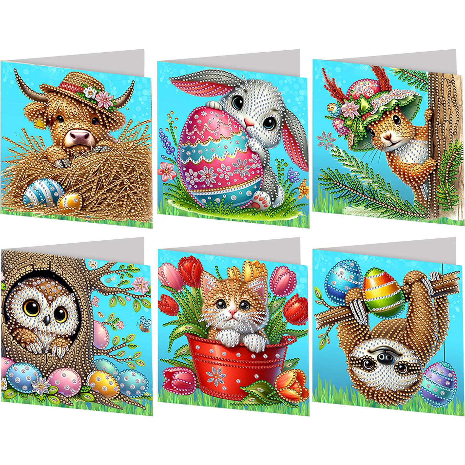 

6Pcs Easter Egg DIY Diamond Painting Card Rhinestone Painting Card Kit Diamond Painting Greeting Card for Family Friends Gift