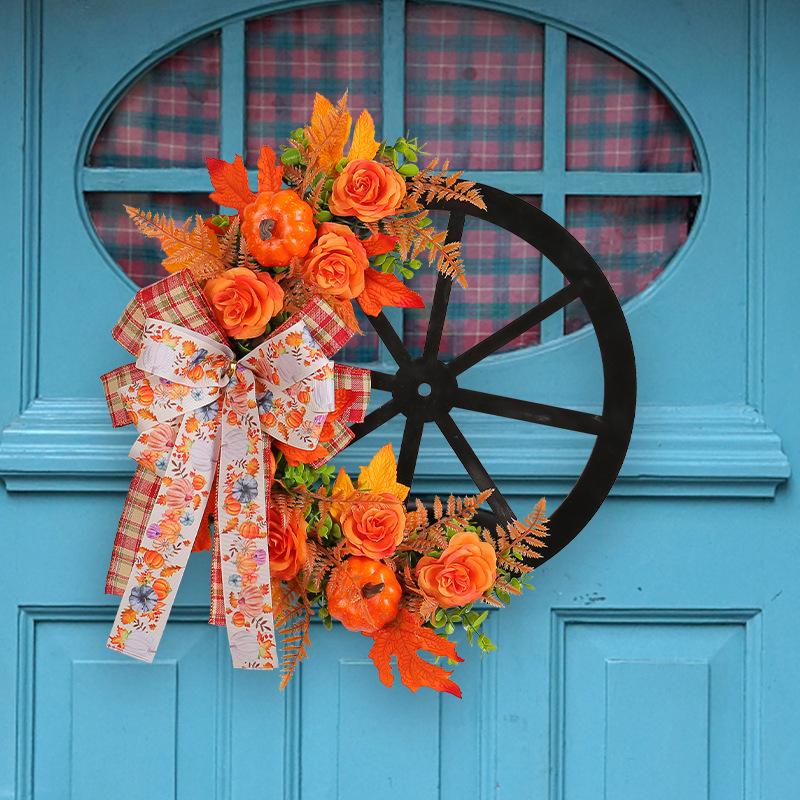 42cm Autumn decorative wreath, Harvest festival thanksgiving festival decor garland, front door hanging wreath, pumpkin Maple leaf artificial flowers