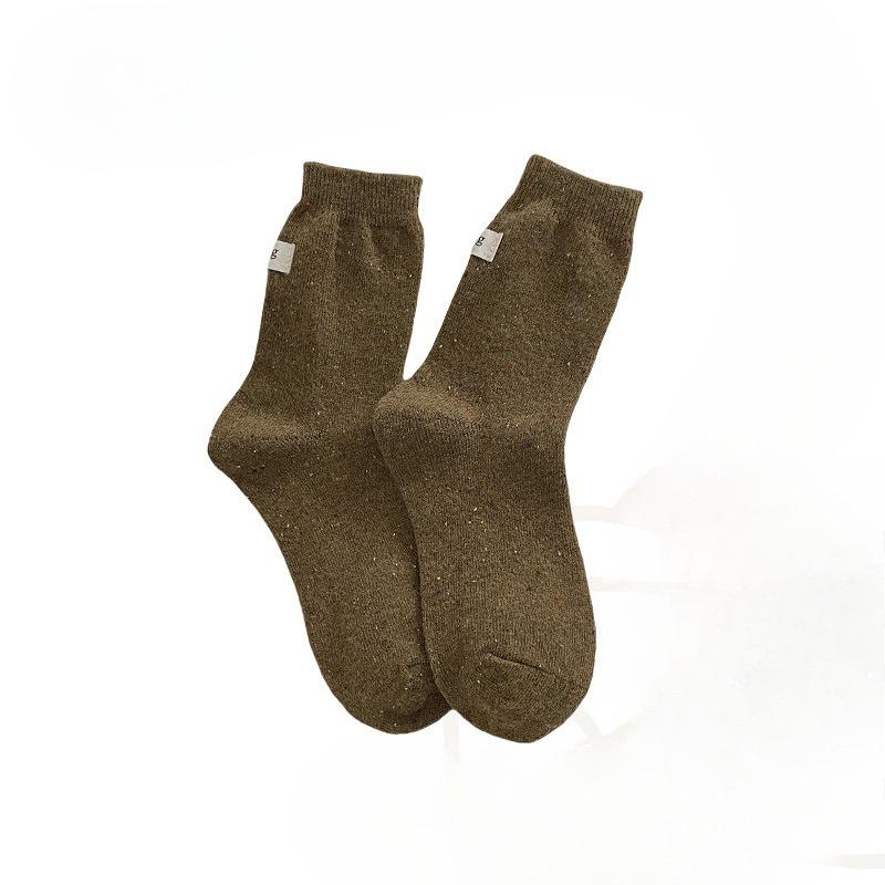 

Тканевая этикетка Шерстяные носки для женщин, Толстые и теплые на осень и зиму, Марлевые толстые нити Носки до середины икры, Махровые носки 1 pair