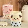 Hand-Painted Pink Pig Ceramic Straw Cup with Lid - Cute Pet Style Travel Mug
