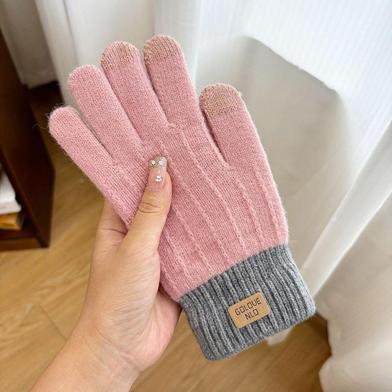 Niedliche Strickhandschuhe für Damen Herren Fingerlose Touchscreen-Handschuhe Winter Warm Plüsch Fäustlinge Radfahren Kalt Vollfingerhandschuhe