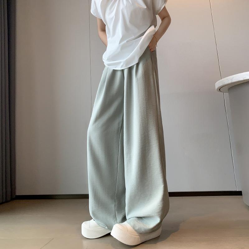 Women's Spring Summer Textured Lazy Style Cream-Colored Casual Versatile Drapey Wide-Leg Trousers