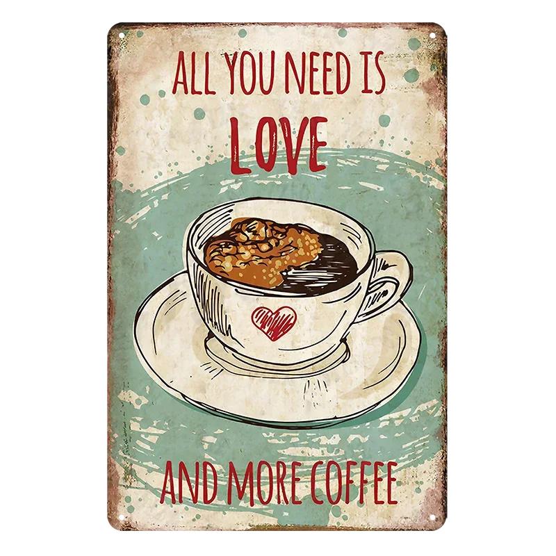Vintage Coffee Bar Metal Tin Signs Decor Wall Art Sign Posters Wall Decoration Coffee Plaque Sign Cafe