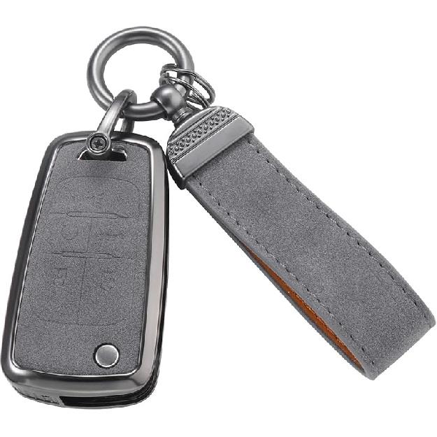 YO&YOYE Compatible With Chevy Key Fob Cover With Keychain Leather Key Case Protector For Chevrolet Equinox Camaro Cruze Malibu Sonic Smart Key (Grey)