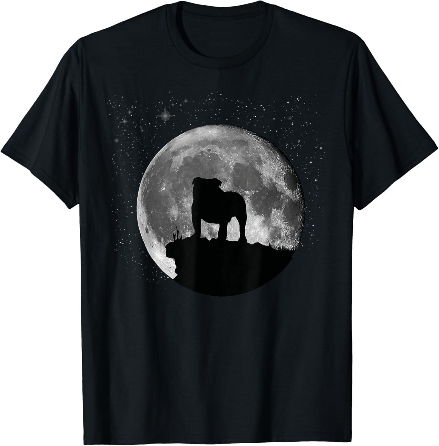 British English Bulldog Moon Funny Dogs Lovers Gift Unisex T-Shirt Mens Womens Tees Top S