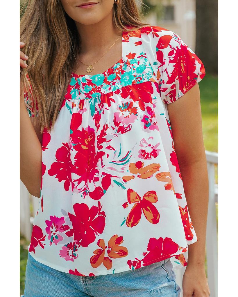 Azura Exchange Bestickte Bluse mit eckigem Ausschnitt