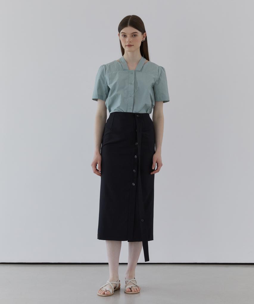 Modern Able Belt-Point Summer Wool Skirt - Black