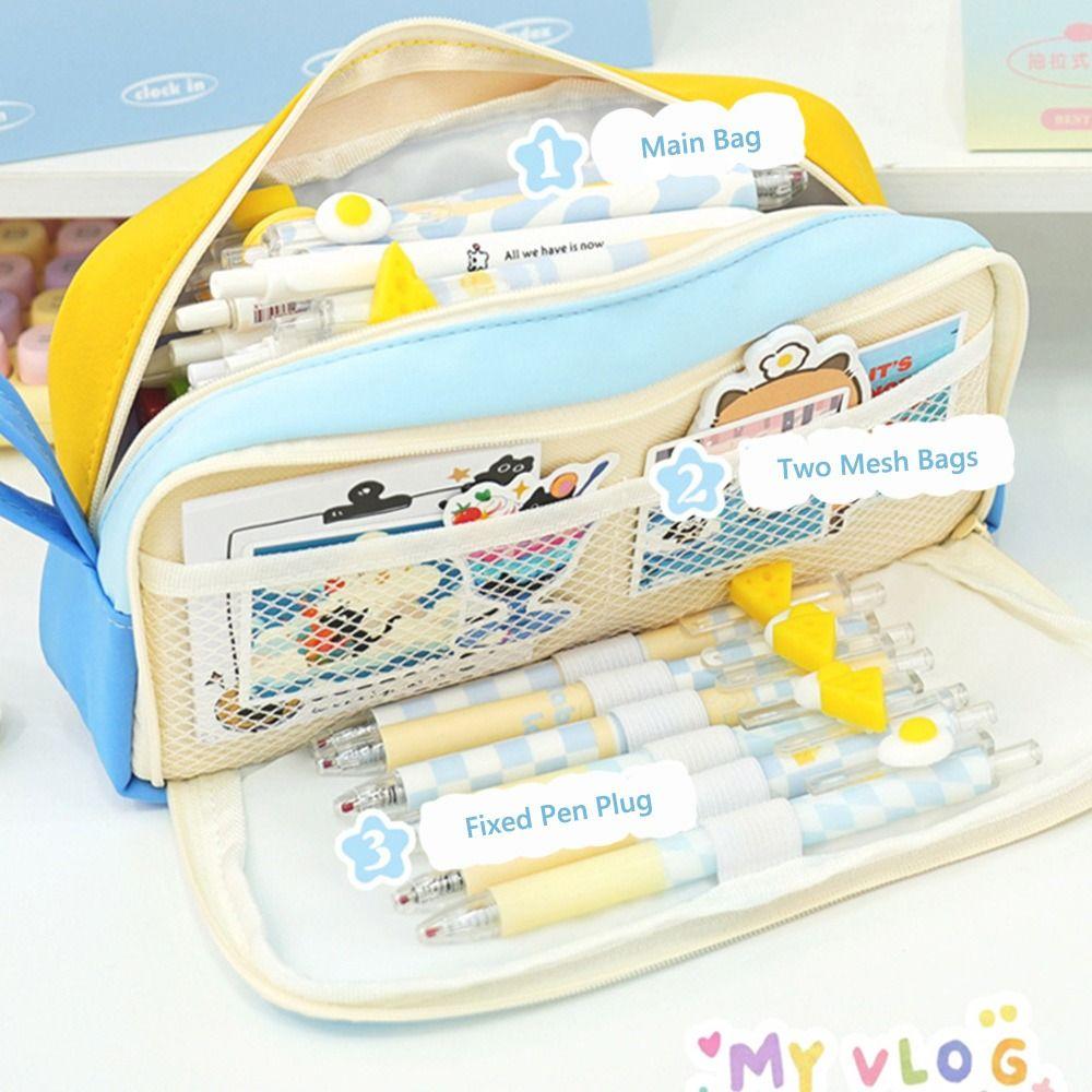 Handheld Pen Bag Contrast Color Stationery Bag Stationery Storing Bag  School Office