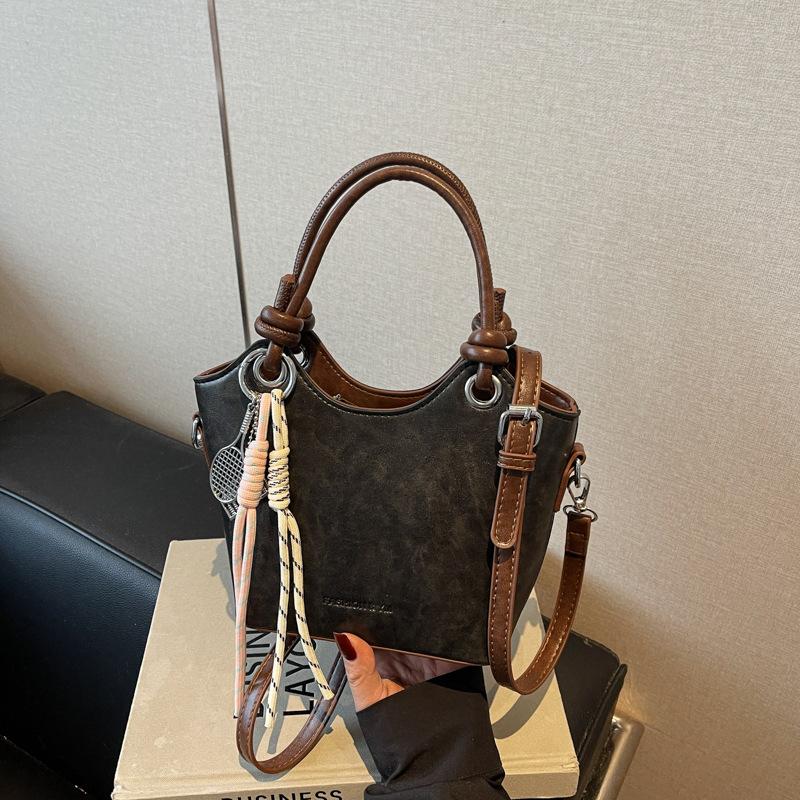 Премиальная сумка-тоут женская новая модная контрастного цвета универсальная на плечо сумка-ведро сумка-мессенджер чёрный