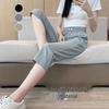 2025 Plus Size Women's High-Waisted Ice Silk Capris - Mid-Length Casual Harem Pants for Short Individuals