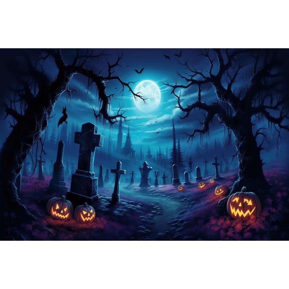 Halloween Fotografie Hintergrund Horror Nacht Mond Dunkler Wald Schloss Kürbis Halloween Party Kinder Porträt Kulisse Fotostudio