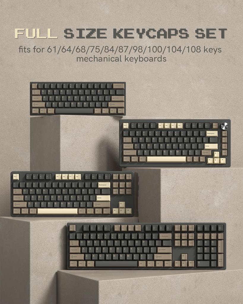 138 Key Keycap Double Shot PBT Keycap Cherry MX Gateron Switch Mechanical Keyboard BOW 60%65%70%100% (Gray, Brown)