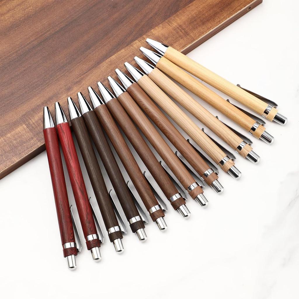 12 Pcs Bamboo Pens Employee Appreciation Gifts Engraving Wooden Ballpoint Pens Must Have for Writing Office Staff Coworkers(Elegant Color)