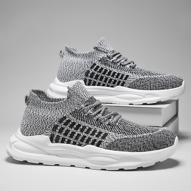 2025 Summer New Flying Woven Shoes Men's Deodorant Mesh Breathable Sports Shoes Soft Sole Lightweight Casual Shoes