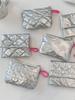 Blogger Diamond Pattern Silver Heart Clutch: Cute Makeup Coin Purse & Portable Sanitary Bag