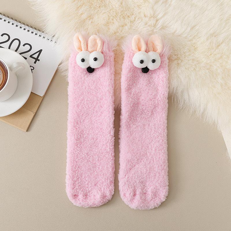 

Cute Thickened Warm Socks for Women, Autumn and Winter Coral Fleece Floor Socks, Fluffy Home Mid-calf Funny Sleeping Socks 1 pair розовый