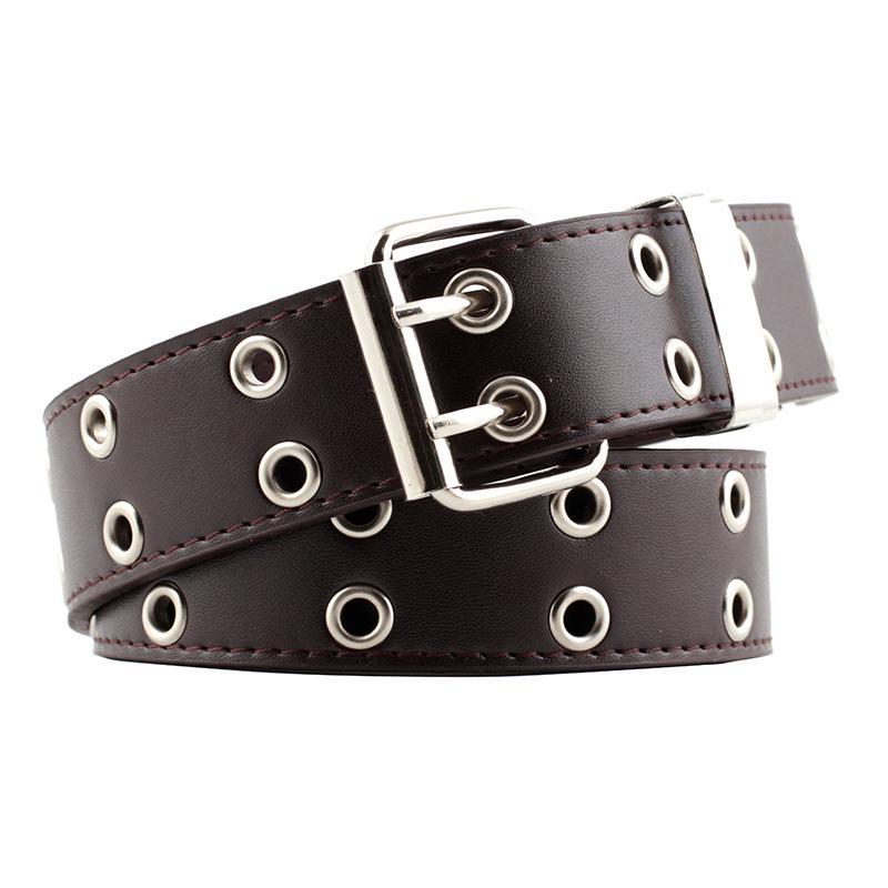 European & American Hip-Hop Punk Style Leather Eyelet Belt with Chain Decoration