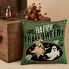 Halloween Patterned Pillow Shells 4Pcs/Set Linen Cushion Covers 18x18 Inch Retro Throw Cases Covers for Sofa Skeleton Pumpkin Black Cat Witch Couch