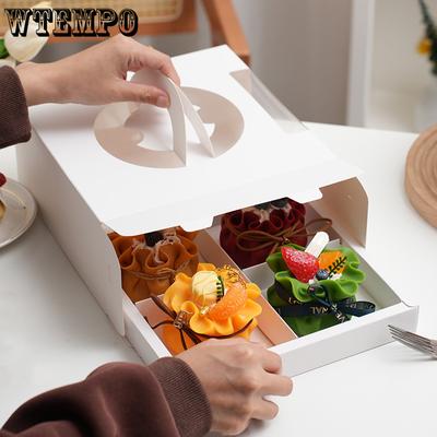 WTEMPO 10PCS 22.7*22.7*10CM 4 Cavities Transparent Window Hand-held Cake Boxes White Pastry Dessert Packaging Boxes Wedding Festival Party Supplies