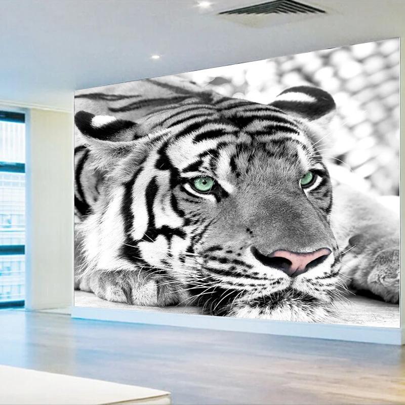 3D Stereo Black and White Tiger Photo Mural Wall Paper for Living Room TV Background Home Decor 3D Room Wallpaper