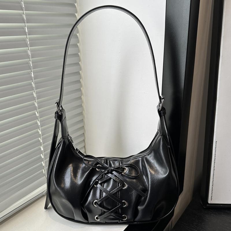 Hot Y2K Solid Color Underarm Hobo Bags for Women Casual Style PU Leather Design Ladies Bow Handbag Adjustable Strap Shoulder Crossbody Bag