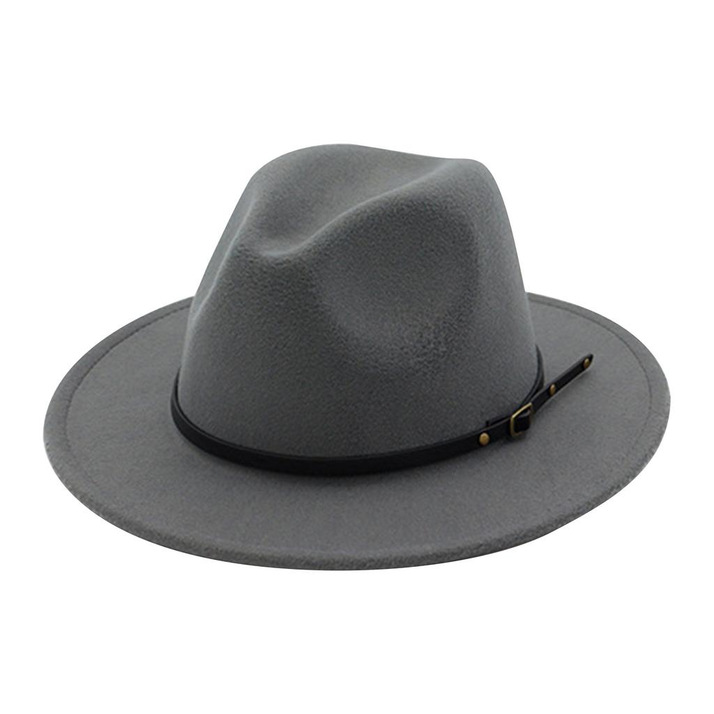 Unisex Fashion Wide Wool Belt Flat Top Fedora Hat Party Church Hats Cap