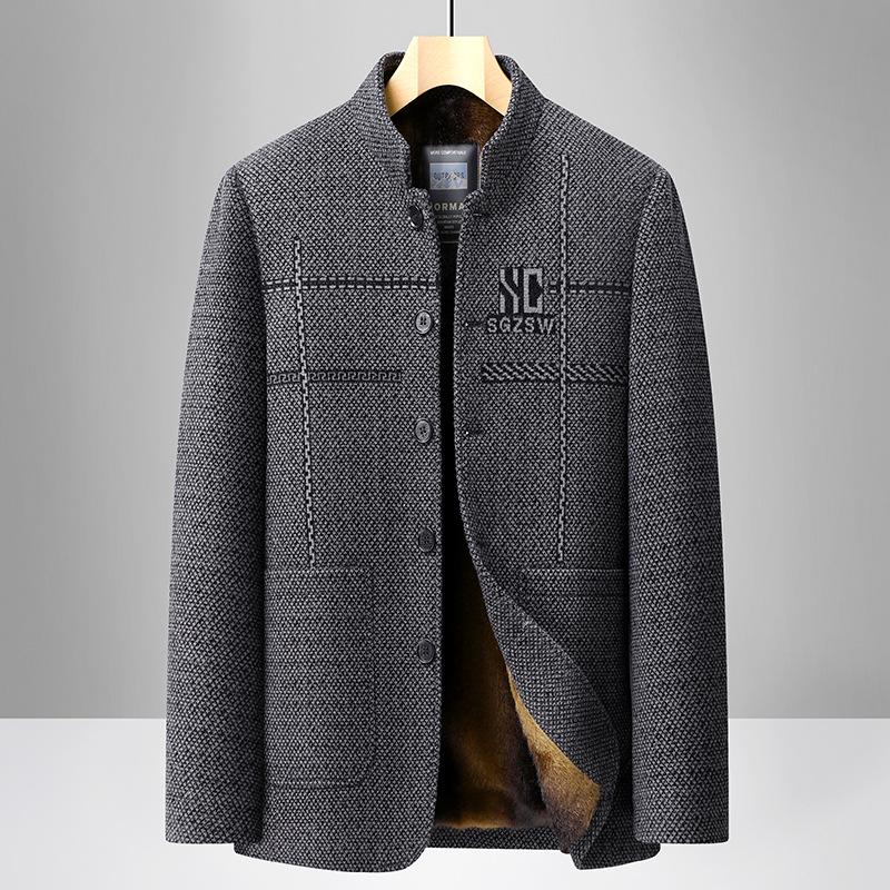 

Men s Fleece-Lined Chenille Winter Jacket for Middle-Aged and Elderly Dads, Stand Collar, Thick, Large Size Outerwear for Grandpas 185 (145-160 lbs) світло-сірий колір