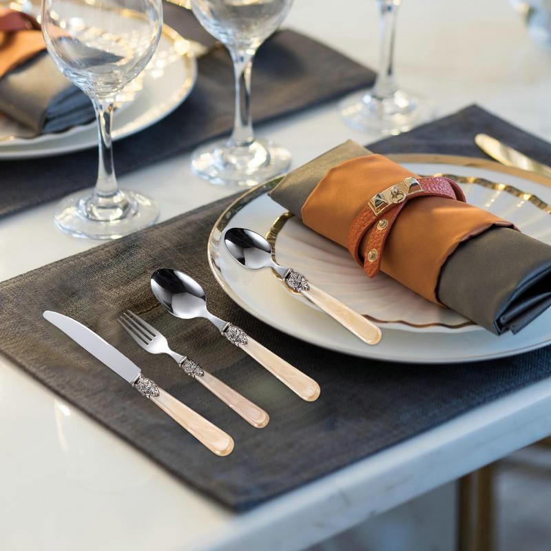 Vintage Dinnerware Set Stainless Steel Silver Flatware Knife Fork and Spoon Serving Utensils Set high-end retro acrylic