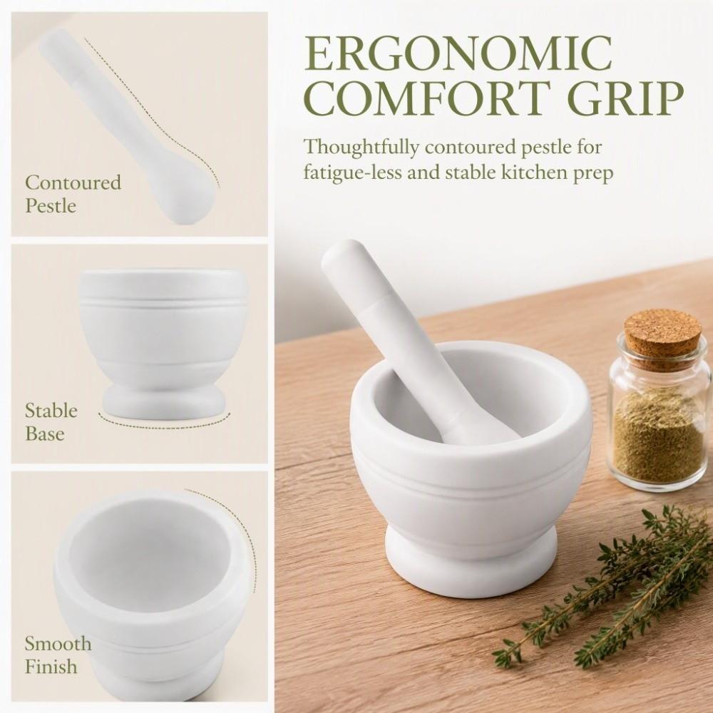 Wood Grain White Mortar and Pestle Set Lightweight Design Manual Pestle Set Garlic Crushing