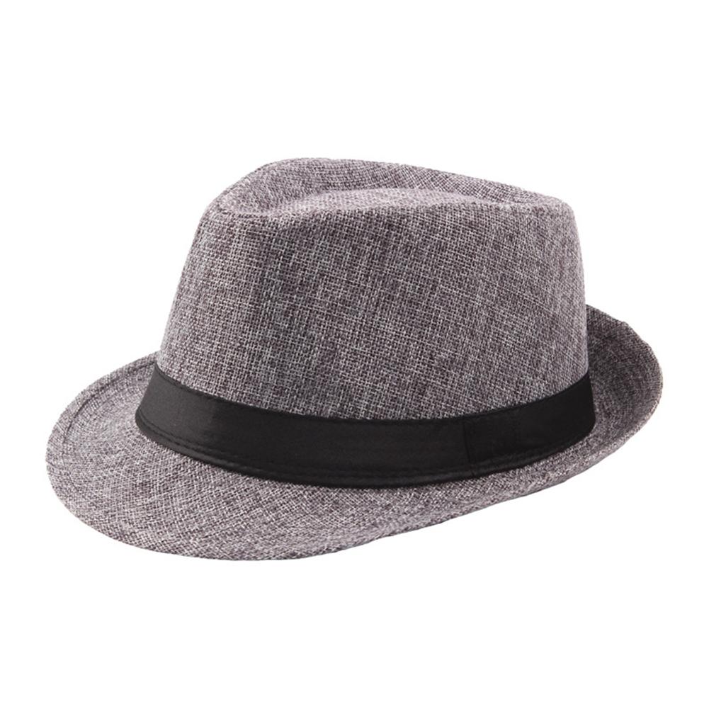Trendy Jazz Cap Wide Brim Solid Color Solid Color Fedora Hat  Linen Male Cap for Club
