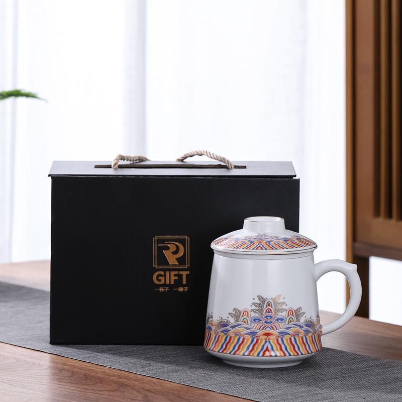 Ceramic Tea Infuser Mug with Lid and Custom Logo - Large Capacity