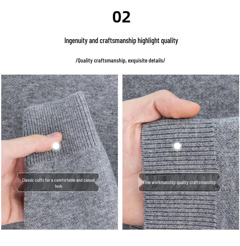 Men's 520g Semi-Worsted Wool Sweater - Autumn/Winter Thick 100% Sheepswool, Semi-High Collar, Four-Thread