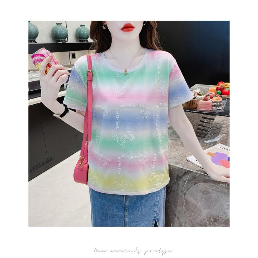 Women's Fashion Casual Summer Spring Colour Block Print Short Sleeve O-Neck Blouses & Shirts