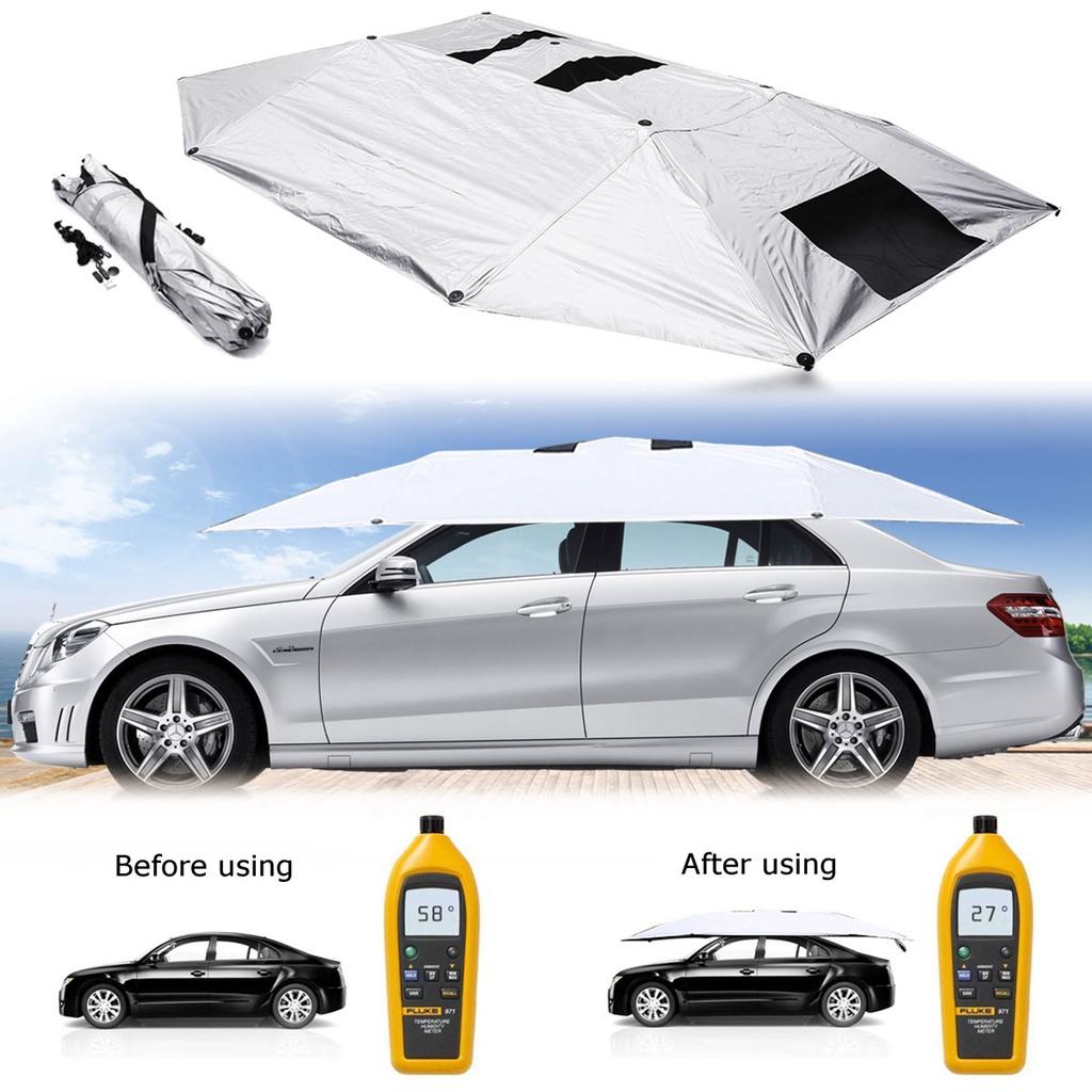 Autostanový dáždnik Strešný kryt proti slnku UV ochrana Súprava Strieborná 320cm*220cm