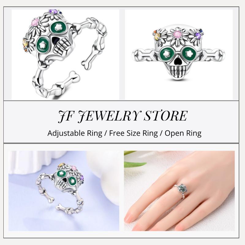 Free Size Ring For Women S925 Silver Original Blue Eyes Dragon Bee Shell Cherry Adjustable Rings Clover Chain Open Ring Jewelry