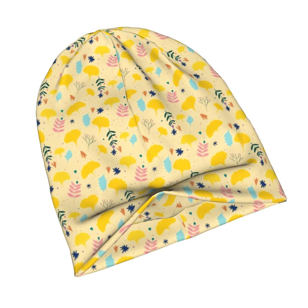 ZLIENSZUS Minimalist Ginkgo Knit Hat for Adults - Neutral Tone Beanie with Ginkgo Repeat Pattern, Soft Suitable for Casual, Office & Casual Attire, Ve